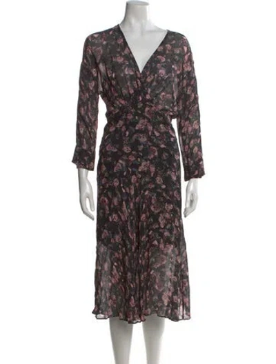 Pre-owned Iro Floral Print Midi Length Dress In Black