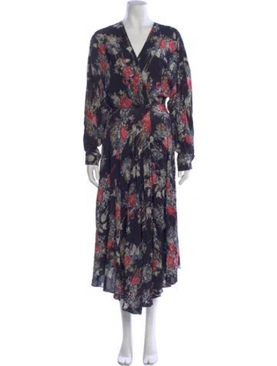 Pre-owned Iro Floral Print Midi Length Dress In Black