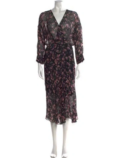 Pre-owned Iro Floral Print Midi Length Dress In Black