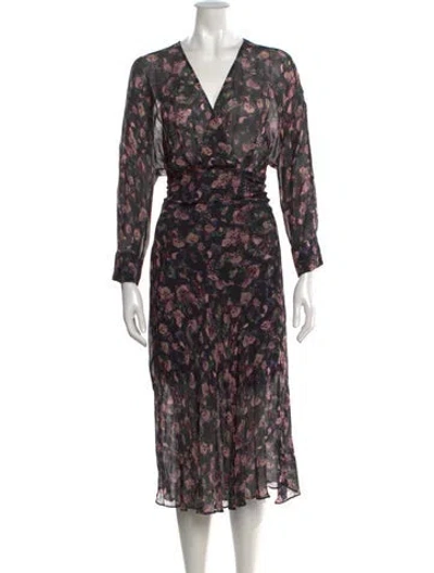 Pre-owned Iro Floral Print Midi Length Dress In Black