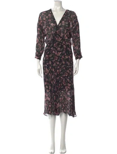 Pre-owned Iro Floral Print Midi Length Dress In Black