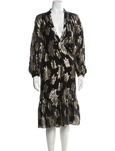 Pre-owned Iro Floral Print Midi Length Dress In Black