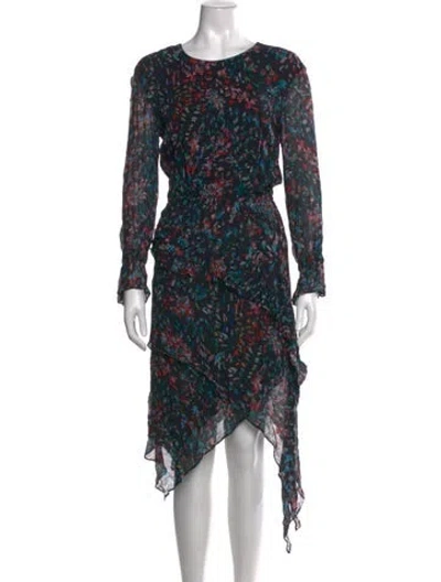 Pre-owned Iro Floral Print Midi Length Dress In Black/blue