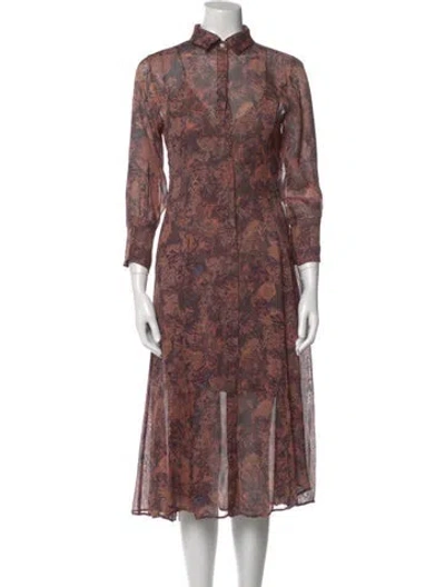 Pre-owned Iro Floral Print Midi Length Dress In Brown