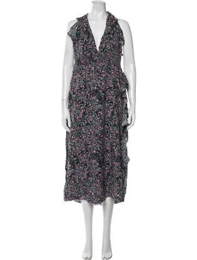 Pre-owned Iro Floral Print Midi Length Dress In Gray