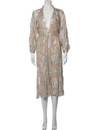 Pre-owned Iro Floral Print Midi Length Dress In Metallic/neutrals