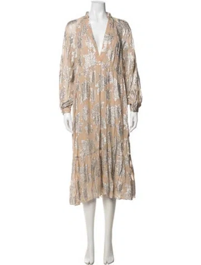 Pre-owned Iro Floral Print Midi Length Dress In Metallic/neutrals/silver