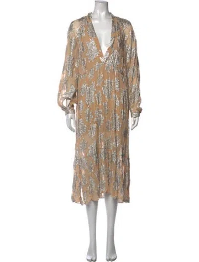 Pre-owned Iro Floral Print Midi Length Dress In Metallic/neutrals/silver