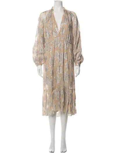 Pre-owned Iro Floral Print Midi Length Dress In Metallic/neutrals/silver