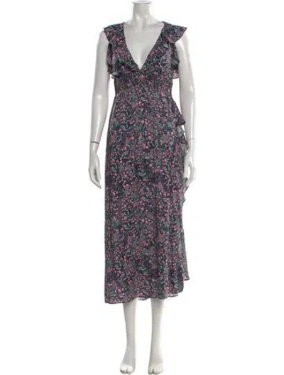 Pre-owned Iro Floral Print Midi Length Dress In Purple