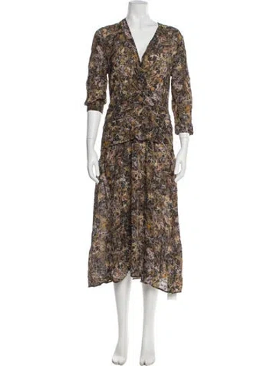Pre-owned Iro Floral Print Midi Length Dress W/ Tags In Orange