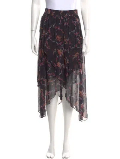 Pre-owned Iro Floral Print Midi Length Skirt W/ Tags In Black