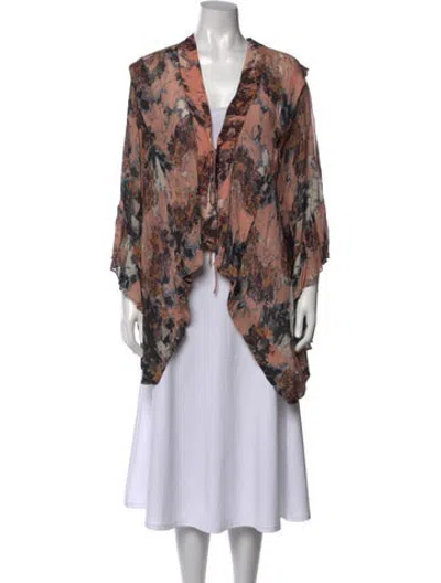 Pre-owned Iro Floral Print Open Front Sweater In Pink