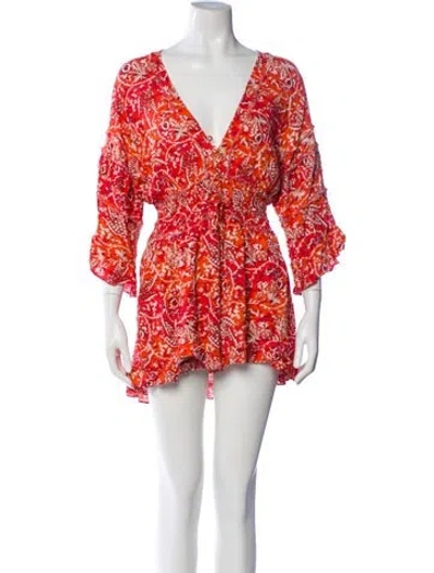 Pre-owned Iro Floral Print Plunge Neckline Romper In Red