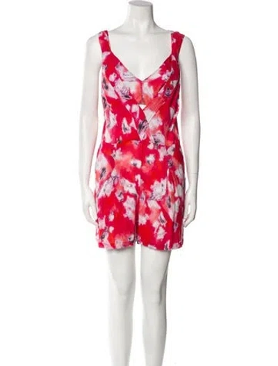 Pre-owned Iro Floral Print Plunge Neckline Romper In Red