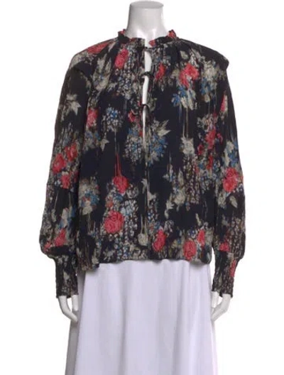 Pre-owned Iro Floral Print Tie Neck Blouse In Black