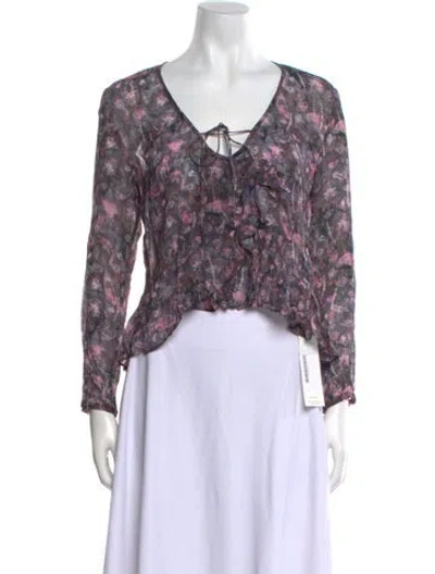 Pre-owned Iro Floral Print Tie Neck Crop Top In Gray