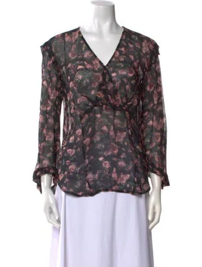Pre-owned Iro Floral Print V-neck Blouse In Black
