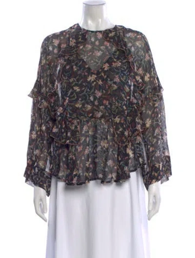 Pre-owned Iro Floral Print V-neck Blouse In Black