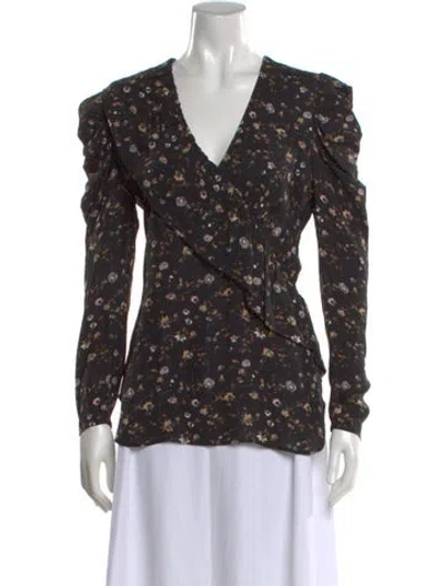 Pre-owned Iro Floral Print V-neck Blouse In Black