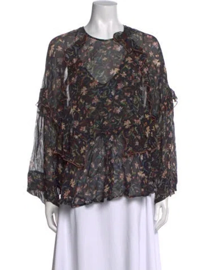 Pre-owned Iro Floral Print V-neck Blouse In Black