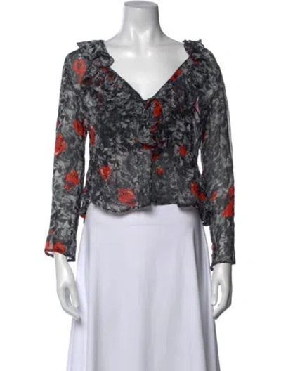 Pre-owned Iro Floral Print V-neck Blouse In Black