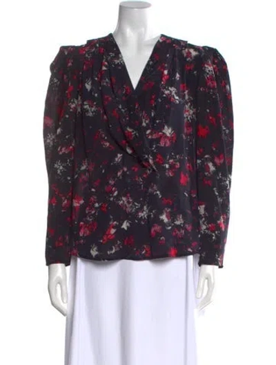 Pre-owned Iro Floral Print V-neck Blouse In Blue