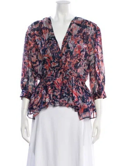 Pre-owned Iro Floral Print V-neck Blouse In Blue