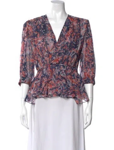 Pre-owned Iro Floral Print V-neck Blouse In Blue