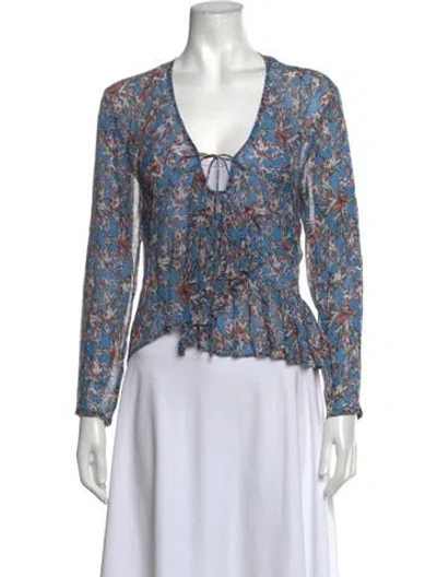 Pre-owned Iro Floral Print V-neck Blouse In Blue