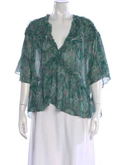 Pre-owned Iro Floral Print V-neck Blouse In Green