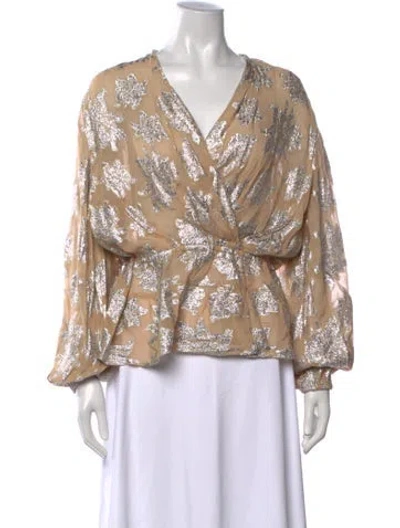 Pre-owned Iro Floral Print V-neck Blouse In Metallic/neutrals
