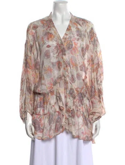 Pre-owned Iro Floral Print V-neck Blouse In Neutral