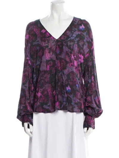 Pre-owned Iro Floral Print V-neck Blouse In Purple