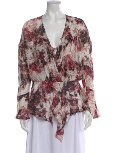 Pre-owned Iro Floral Print V-neck Blouse In Purple