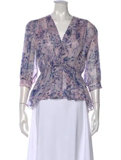 Pre-owned Iro Floral Print V-neck Blouse In Purple