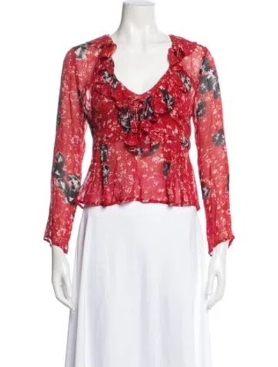 Pre-owned Iro Floral Print V-neck Blouse In Red