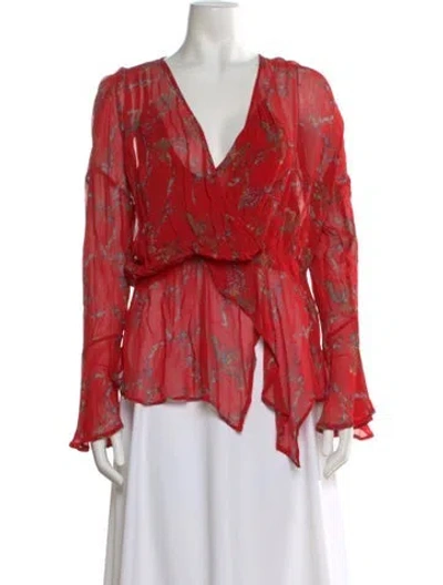 Pre-owned Iro Floral Print V-neck Blouse In Red