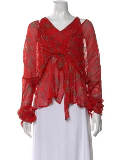 Pre-owned Iro Floral Print V-neck Blouse In Red