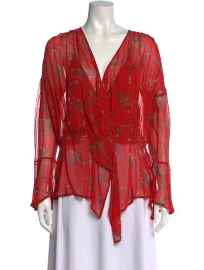 Pre-owned Iro Floral Print V-neck Blouse In Red