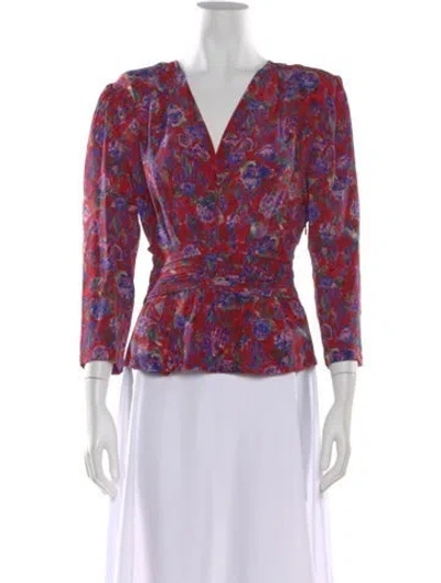 Pre-owned Iro Floral Print V-neck Blouse In Red