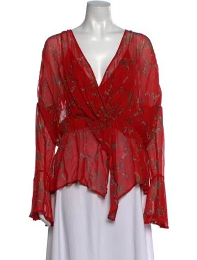 Pre-owned Iro Floral Print V-neck Blouse In Red
