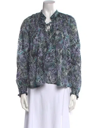 Pre-owned Iro Floral Print V-neck Blouse W/ Tags In Blue