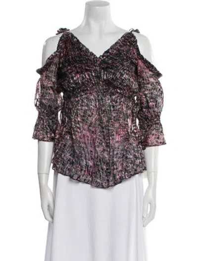 Pre-owned Iro Floral Print V-neck Blouse W/ Tags In Pink