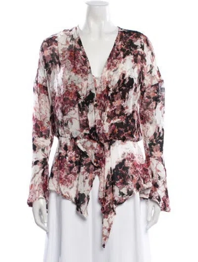 Pre-owned Iro Floral Print V-neck Blouse W/ Tags In Pink