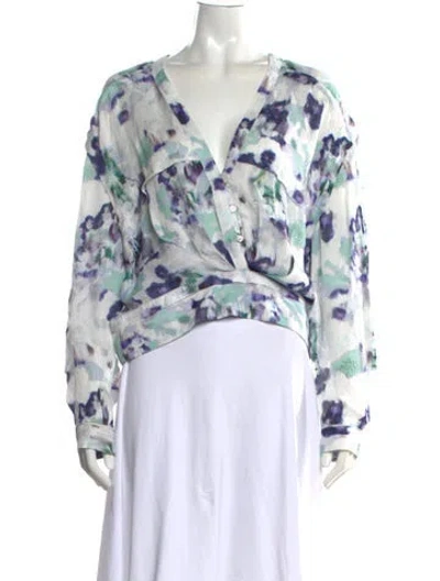 Pre-owned Iro Floral Print V-neck Blouse W/ Tags In Purple