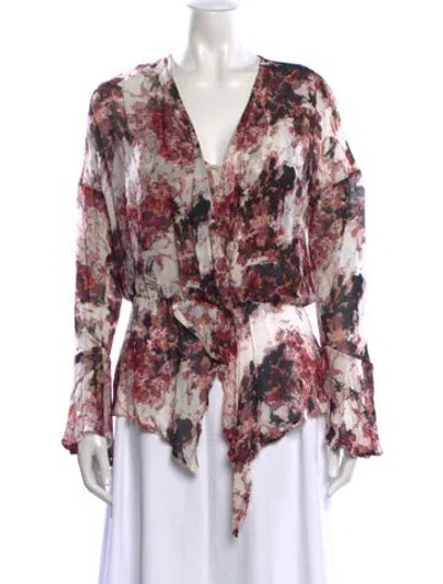 Pre-owned Iro Floral Print V-neck Blouse W/ Tags In White