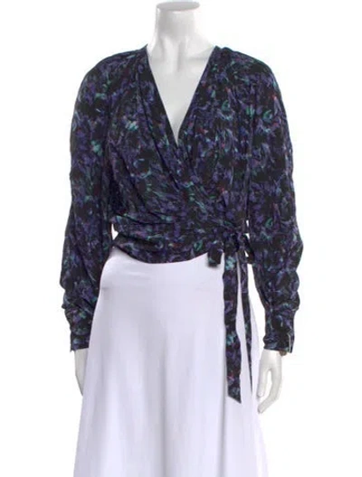 Pre-owned Iro Floral Print V-neck Crop Top In Black