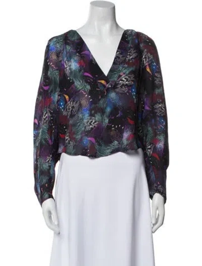 Pre-owned Iro Floral Print V-neck Crop Top In Blue