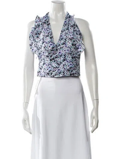 Pre-owned Iro Floral Print V-neck Crop Top In White